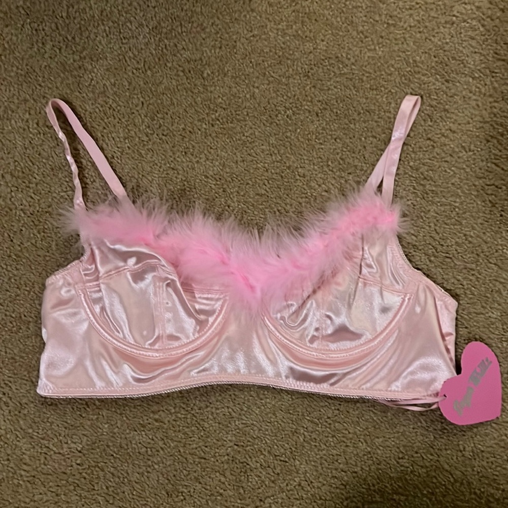 NWT Sugar Thrillz But First Dessert Marabou Bra size L